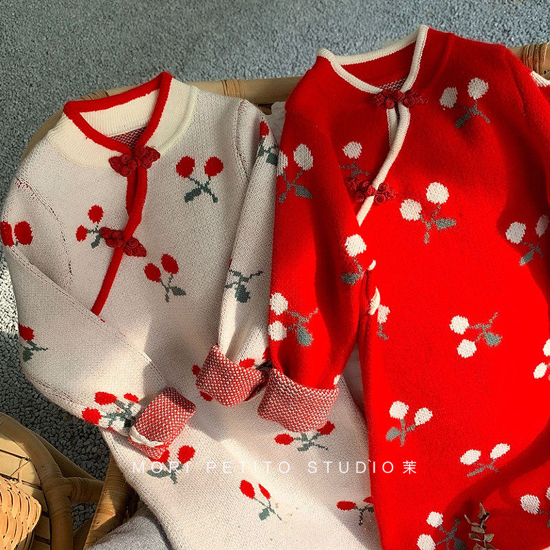 洋气斜襟儿童裙秋季冬装宝宝毛衣裙女古装中国风长款,童装/婴儿装/亲子装,连衣裙,淘宝优惠券,粉丝福利购,淘宝优惠卷