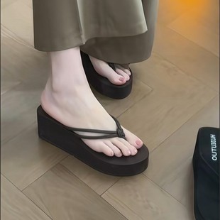 人字拖高跟鞋 外穿高跟夹脚ins潮防滑坡跟海边沙滩 女2025鞋 女夏季