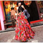 红色风大摆到脚踝超长2020新款 显瘦轻熟风花裙