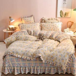 四件套网红风床裙款床上绒绒四件套加厚冬款公主风双人床