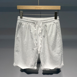 亚麻男夏季白色五分裤加肥加大胖子宽松大码