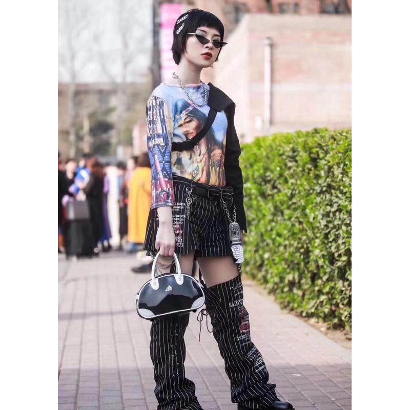 AD中古漆皮亮面女2024新款运动手提小包黑色百搭古着设计感手拎包