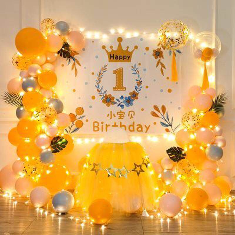 宝宝周岁生日儿童满月布置装饰女宝宝男孩百天日宴海报背景墙套餐