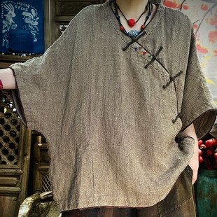 衣牧了然 文艺粗麻斜襟盘扣多手工 宽松休闲衬衫 夏季新