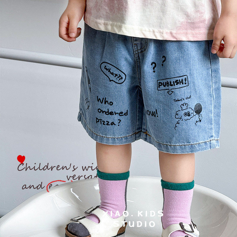 薄软牛仔~韩版夏季儿童手绘风薄款男童休闲中裤洋气宝宝潮,童装/婴儿装/亲子装,裤子,淘宝优惠券,粉丝福利购,淘宝优惠卷