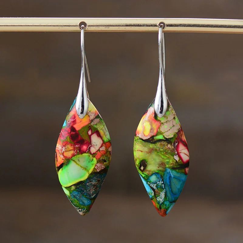 Cross-border new bohemian emperor stone leaf pendant earring