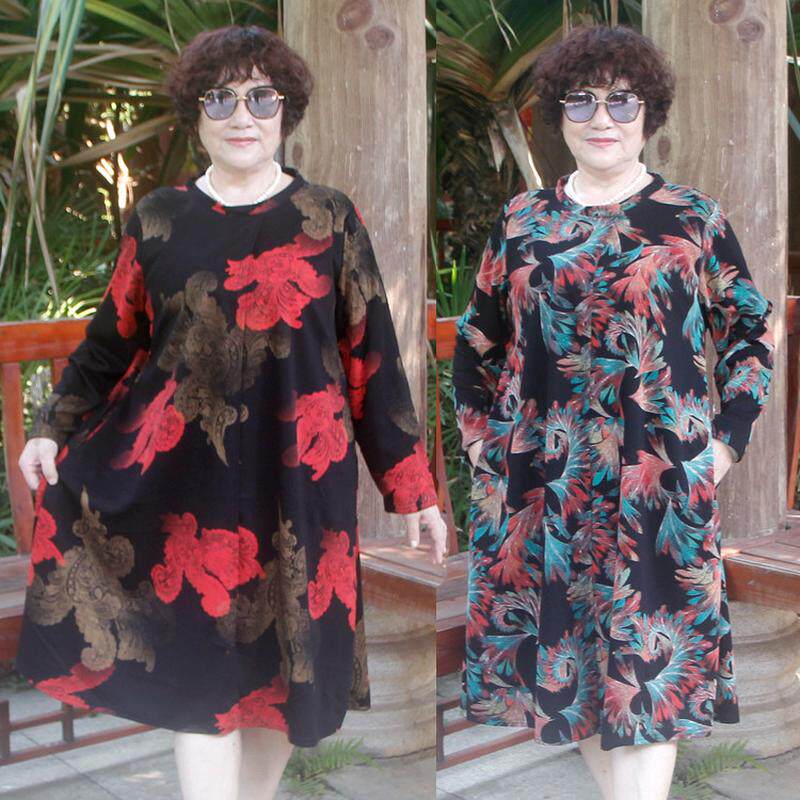 中老年秋冬假两件套裙加肥大码宽松长袖过膝显瘦超胖妈妈装