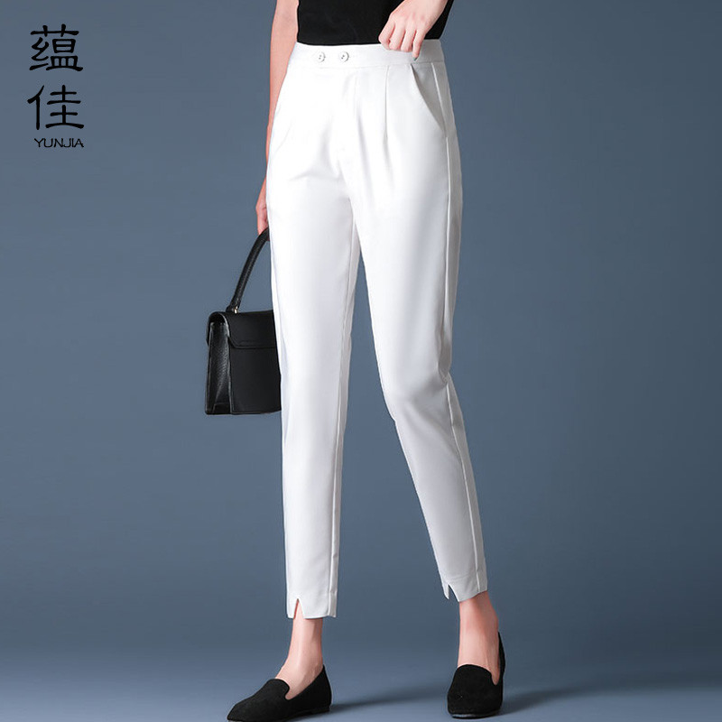 白色女薄2025新款百搭开叉直筒弹力九分裤春秋烟管