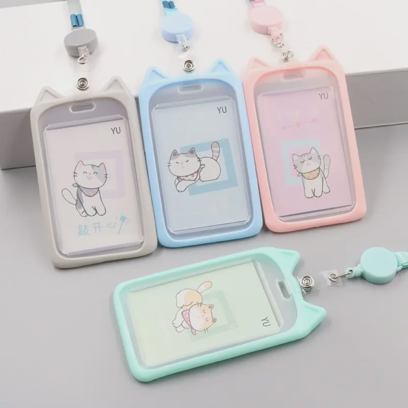 创意小猫学生校园卡套可伸缩公交卡套挂绳饭卡门禁卡证件卡套塑料