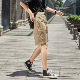 卡其色工装女夏季薄款五分裤小个子直筒休闲大码中裤运动外穿