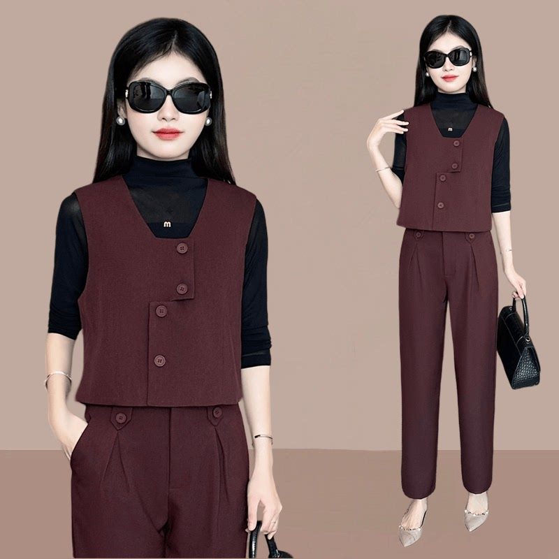 小个子时尚套装女秋装设计感气质马甲显瘦打底衫裤三件套,女装/女士精品,时尚套装,淘宝优惠券,粉丝福利购,淘宝优惠卷