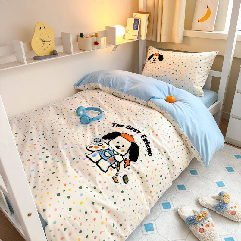 2025大学生上下铺纯棉四件套全棉被套儿童卡通可爱宿舍床单人三件,床上用品,床品套件/四件套/多件套,淘宝优惠券,粉丝福利购,淘宝优惠卷