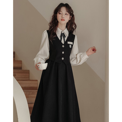 秋季新款学院风假两件套装衬衫小个子超好看显瘦子