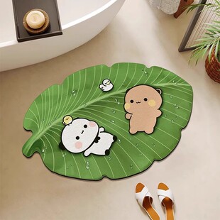 绿色一二布布浴室地垫硅藻泥吸水垫卫生间厕所门口防滑卫浴地毯垫