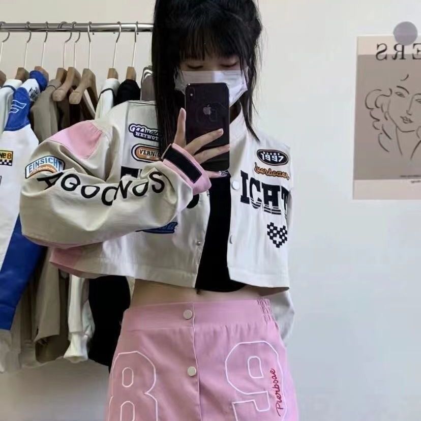 可拆卸机车女2022ins潮美式薄款设计感小众棒球服