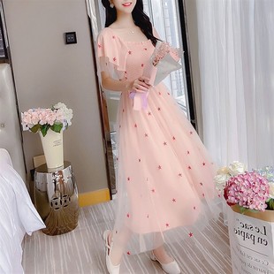 法式小众网纱刺绣初恋仙女裙韩版学生森系甜美风海边度假沙滩