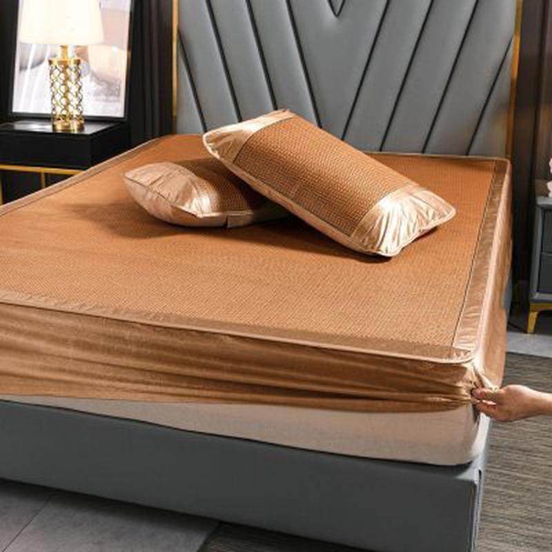 床笠款加厚藤席凉席三件套可折叠席子1.5米床1.2米单双人全包藤席