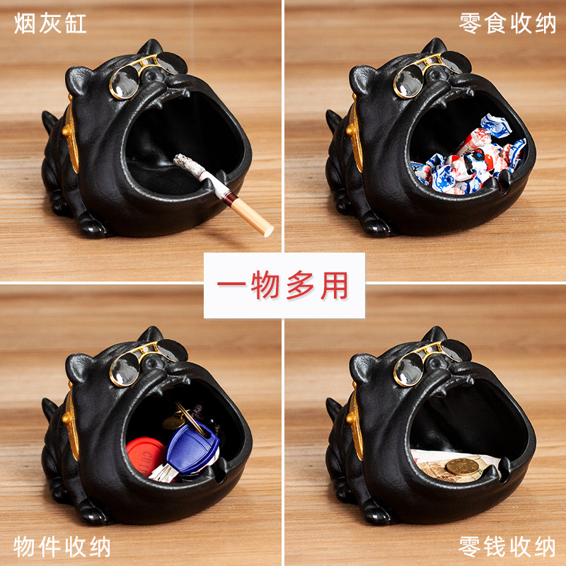 九皿创意卡通狗烟灰缸个性潮流摆件防风防飞灰家用办公陶瓷大烟缸