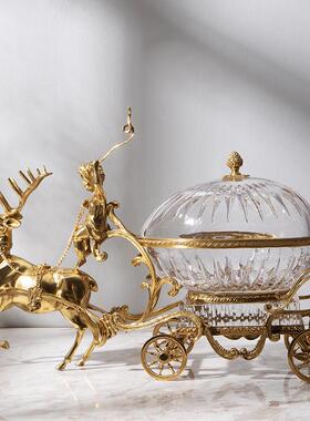 欧式透明水晶玻璃鹿拉车糖果盒摆件 高档奢华客厅玄关壁炉工艺品