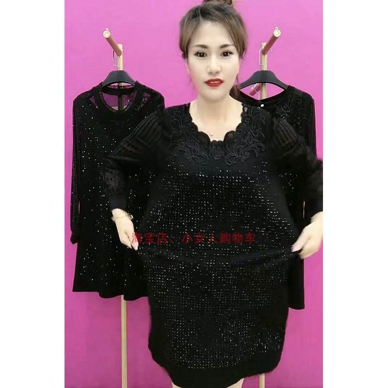 蕾丝长袖重工烫钻纯色V领打底裙2023年早秋新款时尚减龄女,女装/女士精品,连衣裙,淘宝优惠券,粉丝福利购,淘宝优惠卷