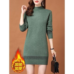 一体绒毛衣裙中长款女冬加厚内搭配大衣半高领打底衫时尚洋气保暖