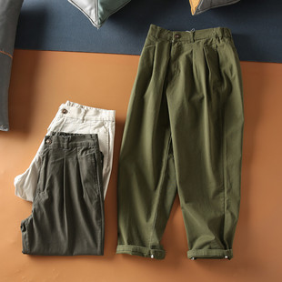 潮 九分裤 日系咔叽纯棉水洗纱卡男士 微锥形宽松萝卜裤
