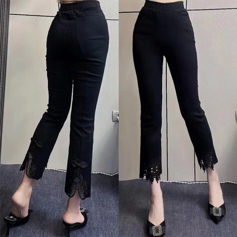 胖妹妹大码女春秋新款2024显瘦洋气九分蕾丝盘扣显瘦
