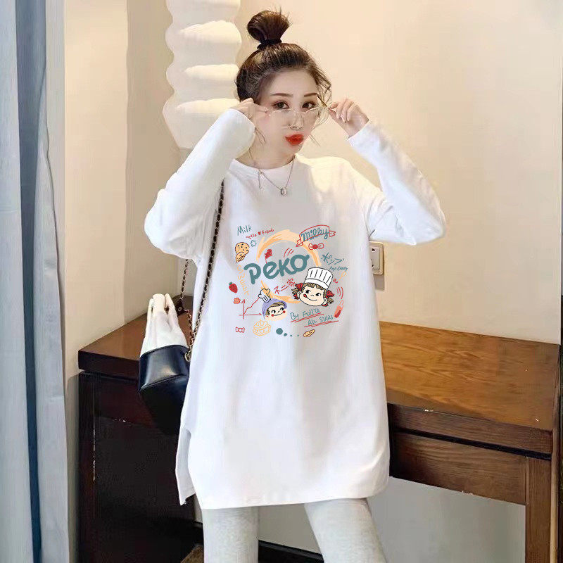 孕妇长袖秋装2024新款韩版纯棉宽松孕期t恤中长款开叉打底衫,孕妇装/孕产妇用品/营养,T恤,淘宝优惠券,粉丝福利购,淘宝优惠卷