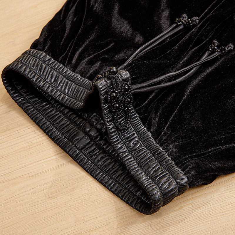 国风丝绒阔腿裤女秋季盘扣女裤黑色垂感宽松春秋加长,女装/女士精品,休闲裤,淘宝优惠券,粉丝福利购,淘宝优惠卷