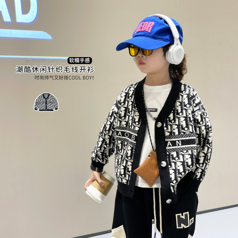 男童开衫毛衣春秋款2025新款宝宝休闲时髦衫儿百搭毛线衣