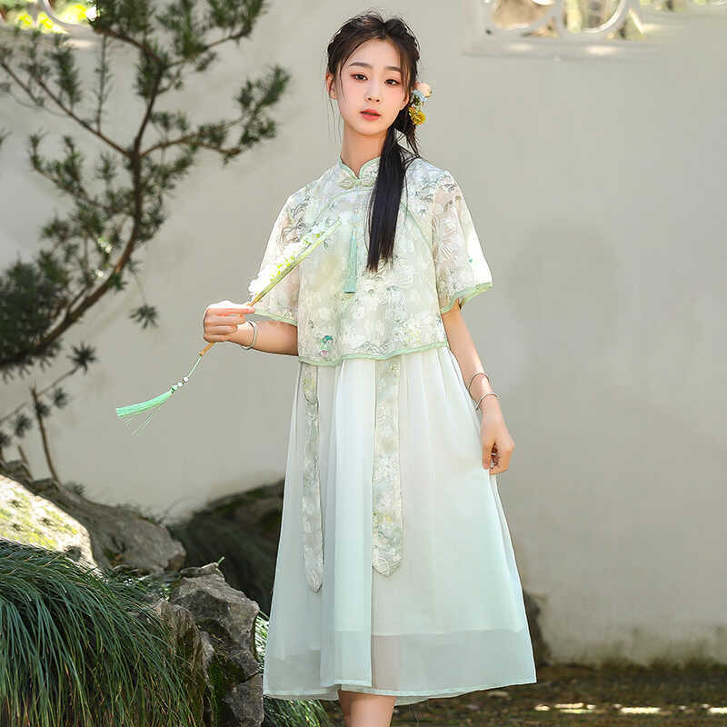 少女中式民国风夏季高学生改良套装大童