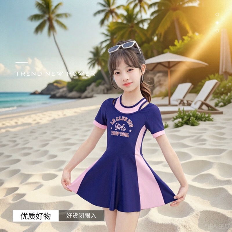 儿童泳衣女孩连体2025新款女童高级可爱风洋气时尚游泳衣装备厂家