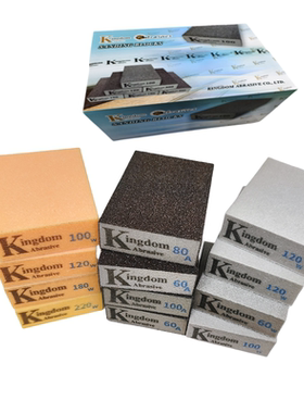加硬打磨沙块Kingdom海绵砂块砂纸 木工沙块 橙色海绵打磨块50个