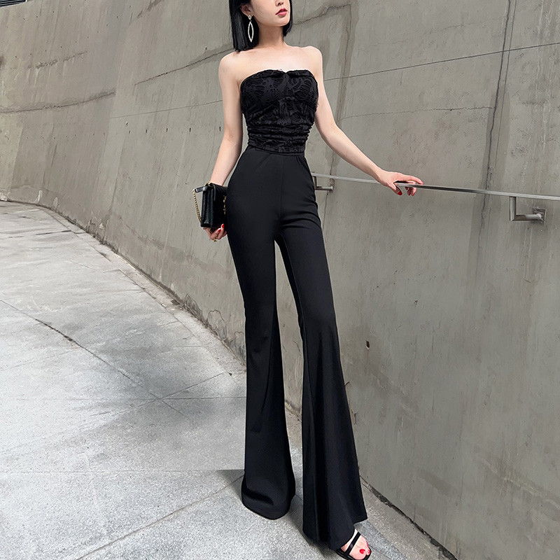 杨杨 黑色弹力喇叭女2024春夏垂感直筒西裤长裤