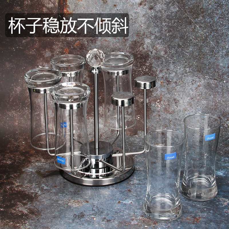水晶不锈钢304水杯架 杯子置物架子 挂架 家用创意6只装倒茶杯架