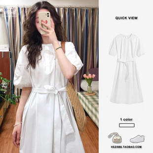 法式温柔风初恋小白裙高级感收腰茶歇裙长款气质衬衫女夏季