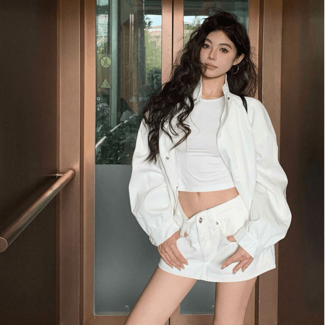 早秋小个子一整套韩系减龄棒球服牛仔裙裤两件套装女