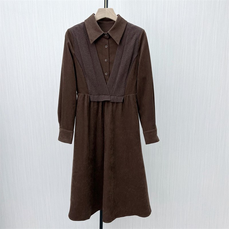 欧●2023冬装新品 纯色女设计感宽松中长款打底衬衫裙503