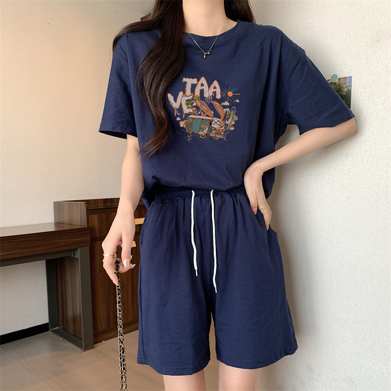 新品睡衣女夏季纯棉短袖短裤时尚两件套装可外穿出门休闲家居服运