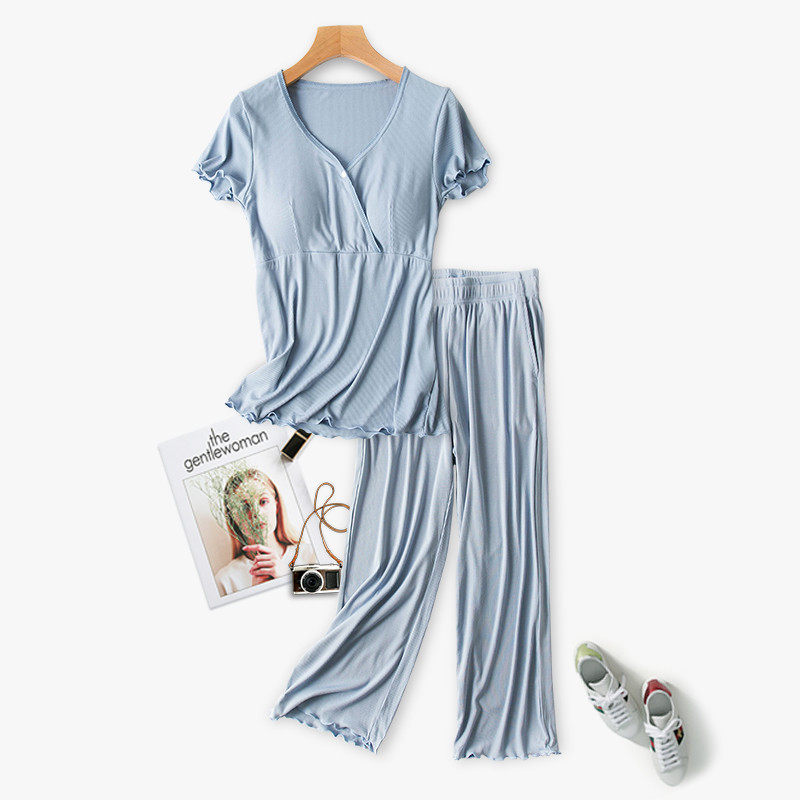 月子服夏季薄款产后七分裤套装带胸垫居服孕妇哺乳睡衣,孕妇装/孕产妇用品/营养,哺乳衣/月子服,淘宝优惠券,粉丝福利购,淘宝优惠卷