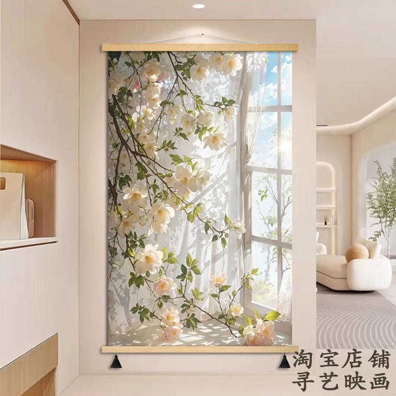奶油原木风清新阳光温馨玉兰花卉客厅卧室沙发背景墙壁布艺装饰画图片
