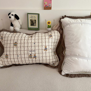 可通纯棉绑带枕巾一对装可爱全棉枕头巾2025新款枕垫垫巾防滑固定