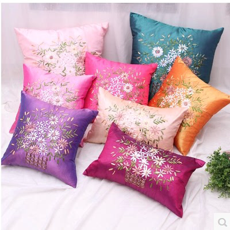 8个包邮精准绣花靠垫枕芯外套婚庆礼品抱枕腰枕长正方形靠枕套