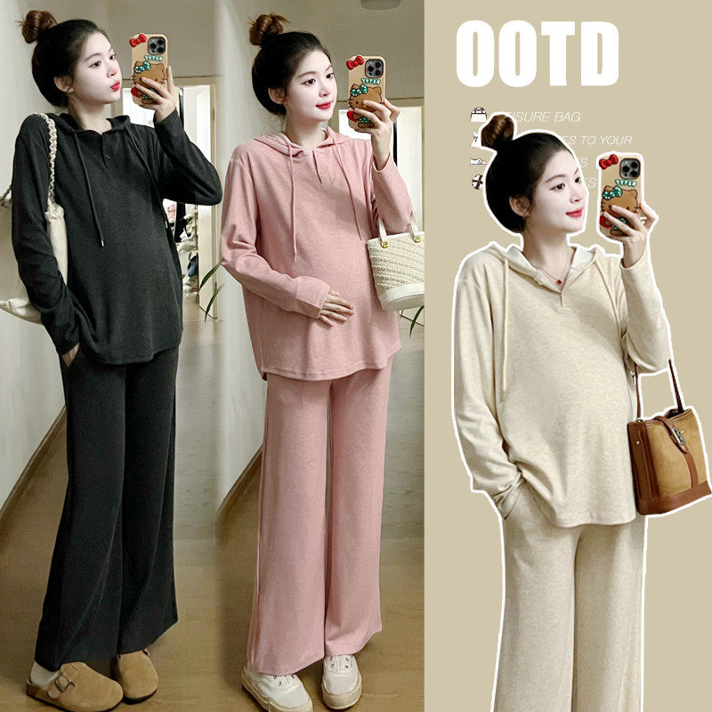 孕妇装春装套装时尚2025新款韩版外出连帽长袖减龄显瘦两件套