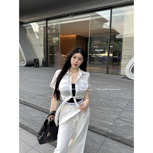 黑泽玄七辣妹套装2025春季新款胖mm显瘦带胸垫衬衫两件套