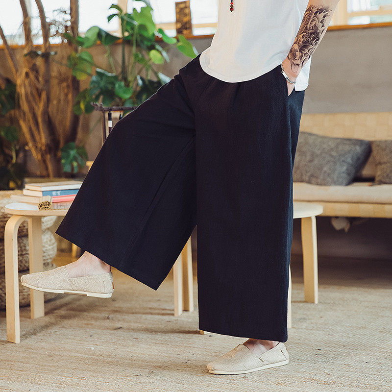 秋季中式宽松直筒阔腿裤麻料男士裙裤老粗布禅修长,男装,休闲裤,淘宝优惠券,粉丝福利购,淘宝优惠卷