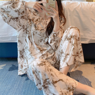 现货棉绸睡衣女夏季 甜美套头夏天休闲绵绸家居服青年 长袖 2025新款