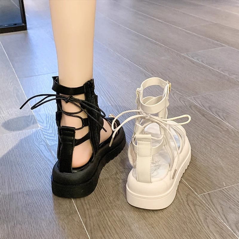 网红爆款绑带凉鞋女2025年新款夏季厚底百搭小众设计感高帮罗马鞋