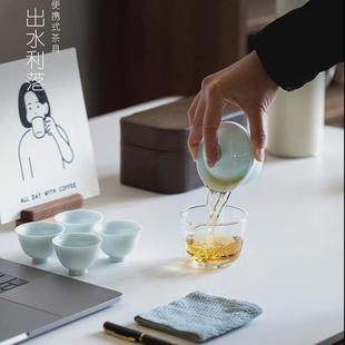 推荐 陶瓷盖碗功夫茶杯泡茶碗 旅行茶具套装 盖碗一壶三杯户外便携式
