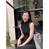 黑色半高领薄款 冰丝无袖 女2025新款 夏季 法式 内搭气质百搭